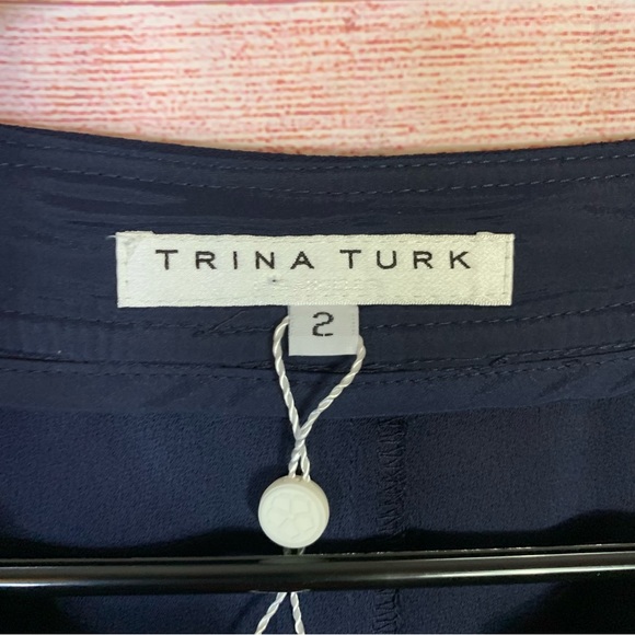 Trina Turk Navy Blue Bell Sleeve Dress Size 2 - Picture 3 of 8